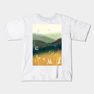 Abstract Landscape with Grass in Green and Yellow Ochre Kids T-Shirt